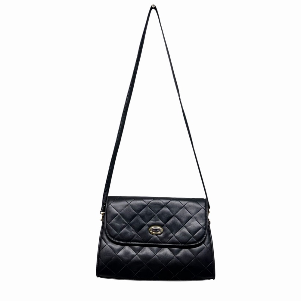 Cabrelli Quilted Crossbody Shoulder Bag Black Faux Leather Flap Purse
